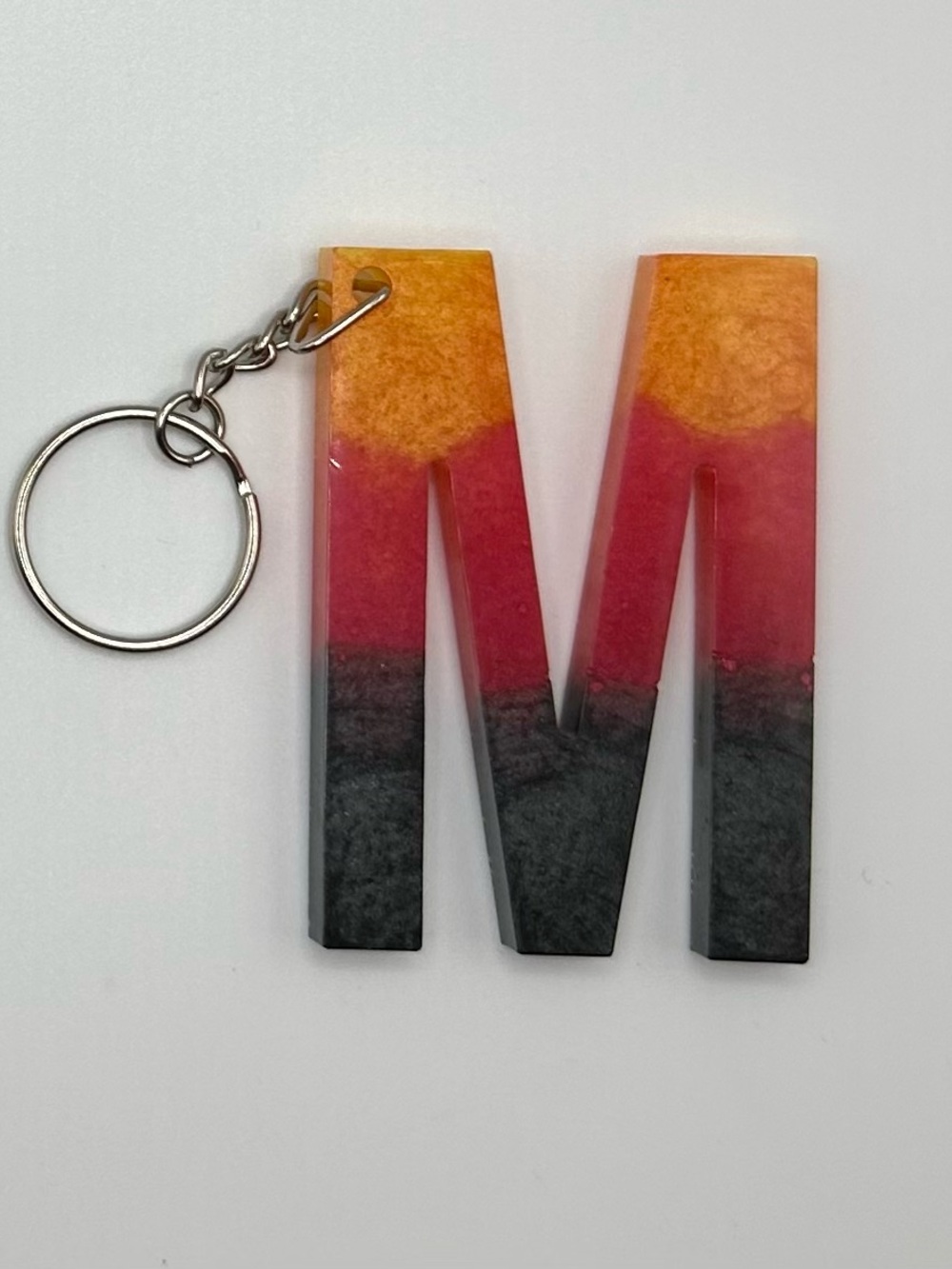 Large Handcrafted Multicolor Resin 'M' Keychain - Orange, Red & Black
